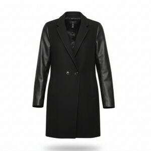 Aqua Women's Wool Pea Coat Faux Leather Sleeves Black SZ S